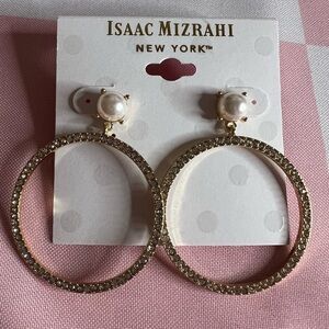 Isaac Mizrahi Gold Hoop Earrings with Pearl Studs
